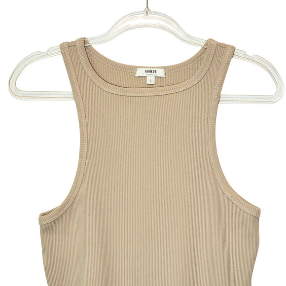 AGOLDE Ribbed Tank Top in Latte Racerback Organic Cotton Casual Summer Beige L - Picture 2 of 9